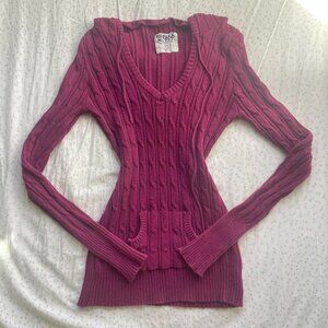 Vintage Elena Gilbert 2000s Burgundy magenta hooded cardigan with pockets